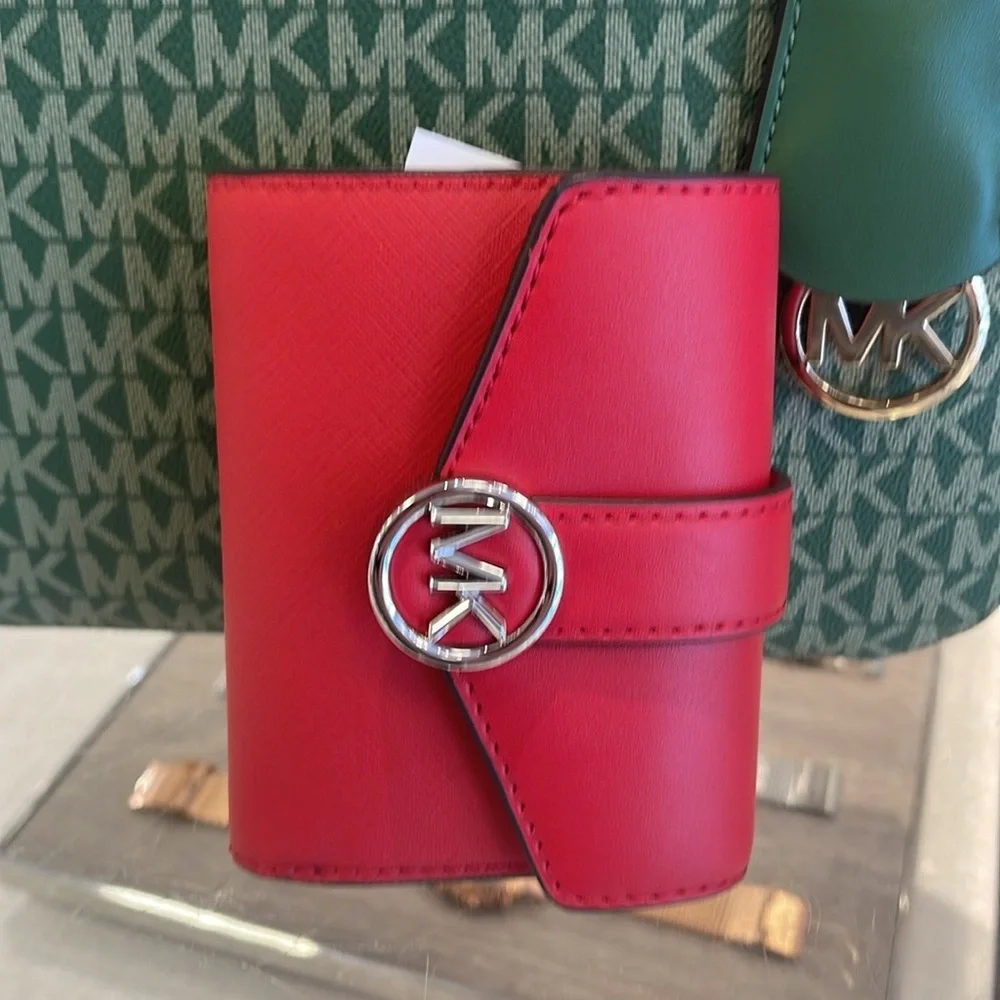 MICHAEL KORS Carmen Medium Faux Leather Wallet Bright Red NWT
